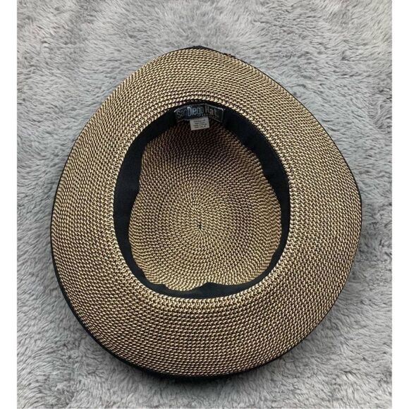 San Diego hat company tan woven paper sun hat with black trim and bow - Picture 5 of 7